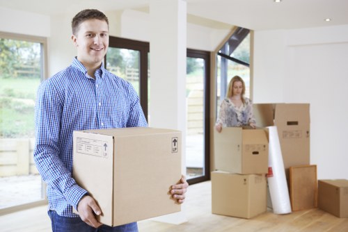 Packed boxes and furniture prepared for storage in Ilford